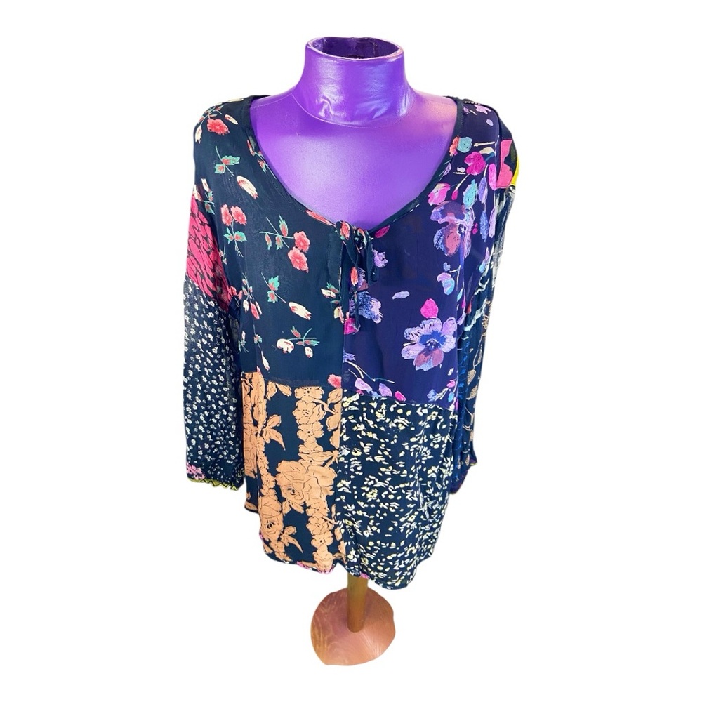 Sacred Threads Black Floral Patchwork Women's Ray… - image 1